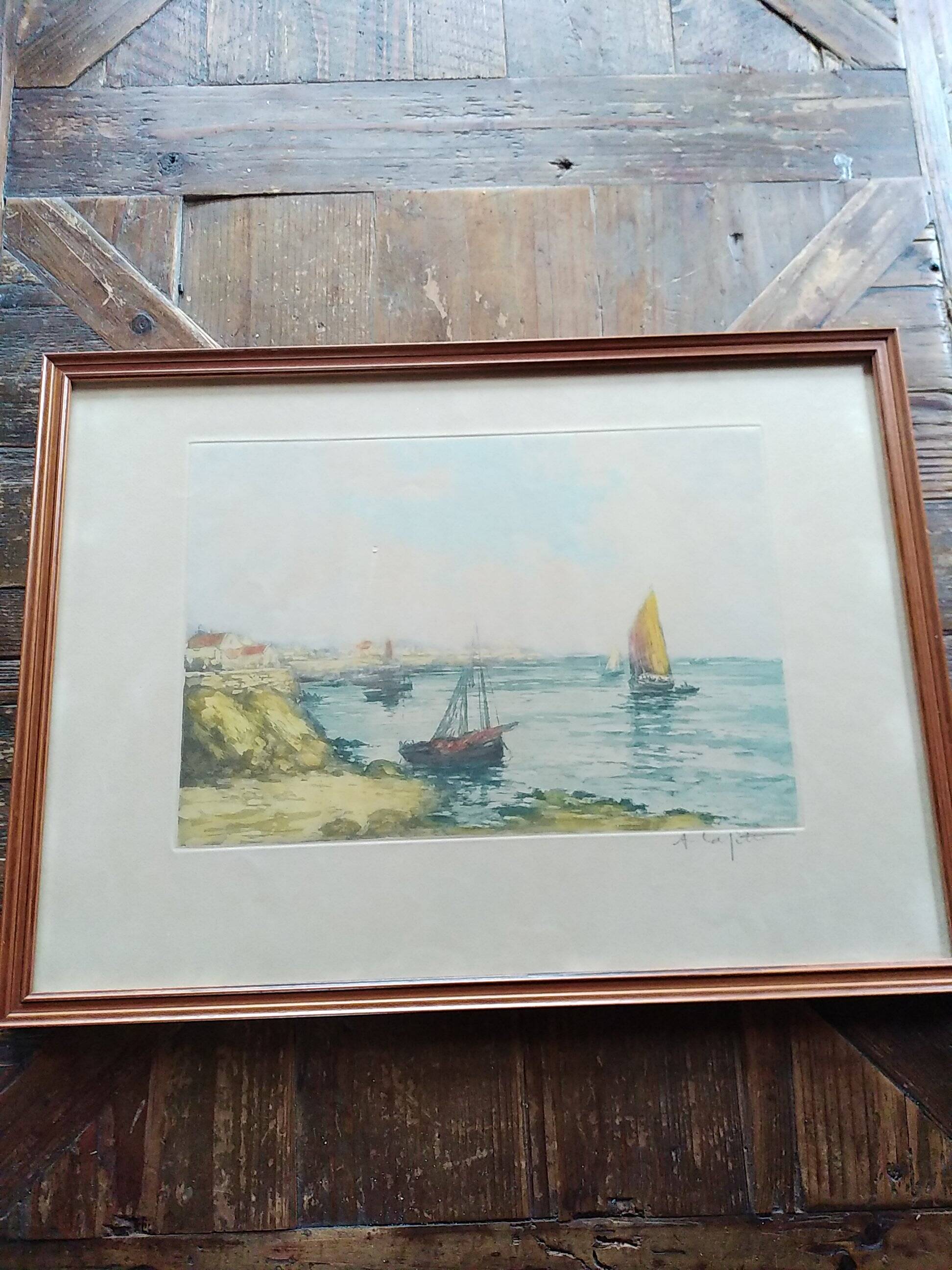 Alphonse Laffite. Aquatint old rigging in the bay.