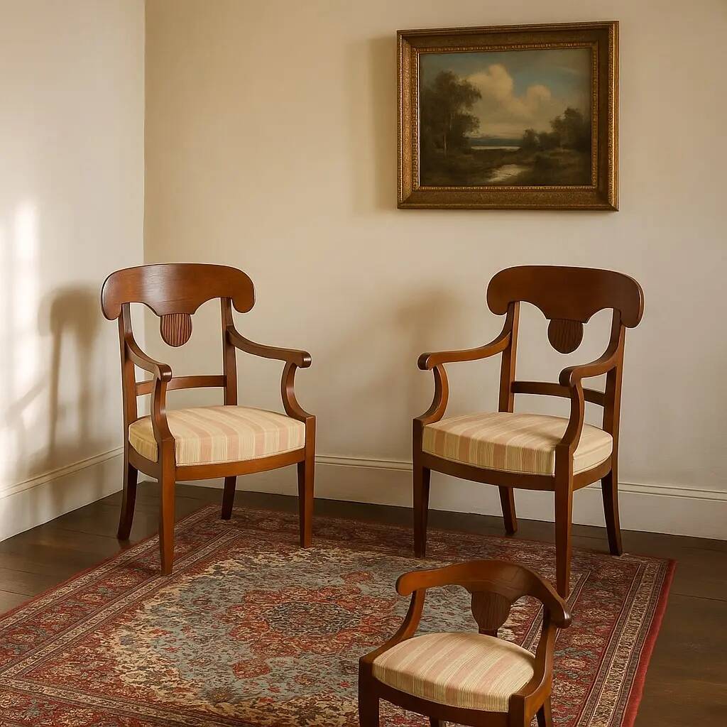 Paire de fauteuils Directoire anciens en merisier et tissu XVIII-XIX siècle