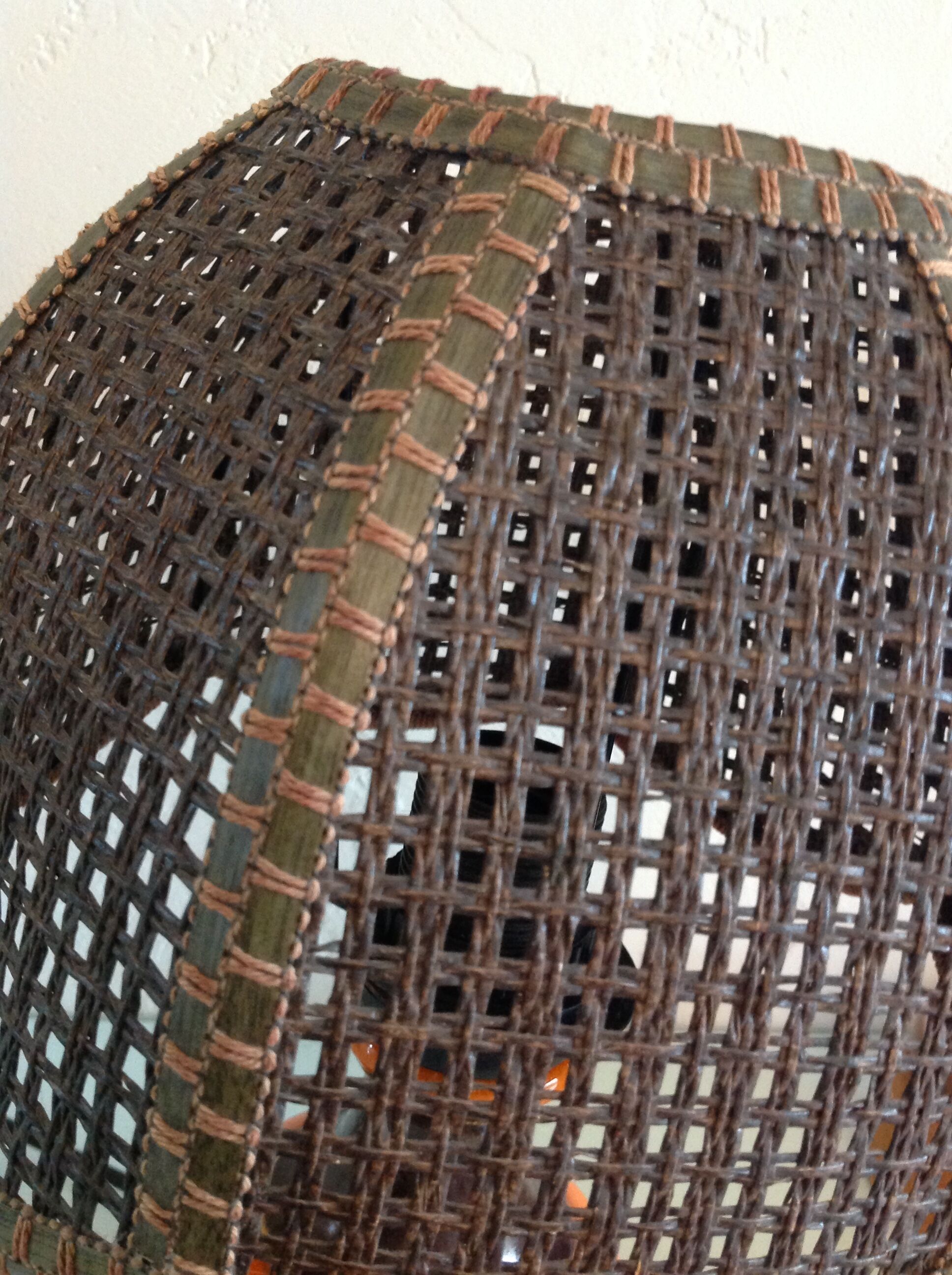 Orange ceramic lamp and brown canned lampshade by Pan Keramik / 60s-70s