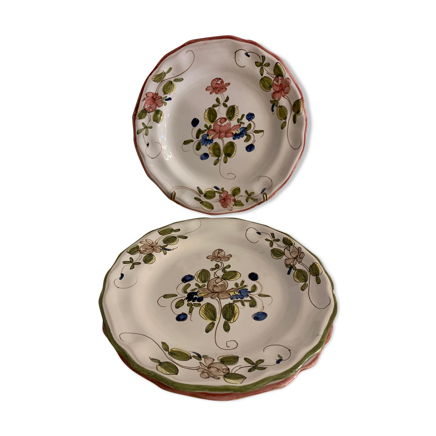3 sweet pea plates, Samadet earthenware, 18th century