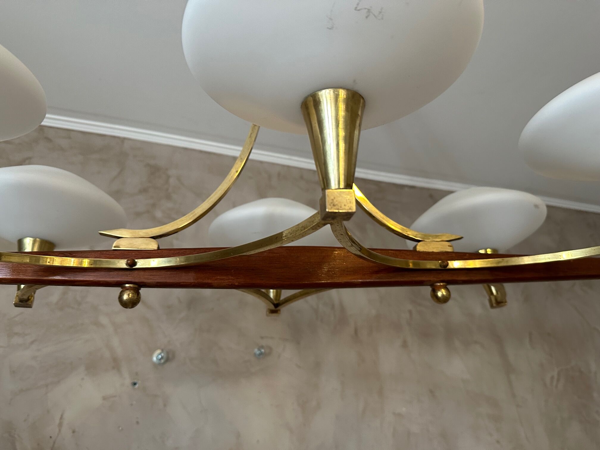 Vintage brass and opaline chandelier