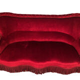Napoleon III confidant sofa, red velvet trim redone