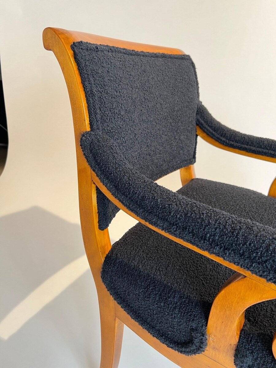 Biedermeier Armchair, Solid Beech, Black Boucle, South Germany circa 1830