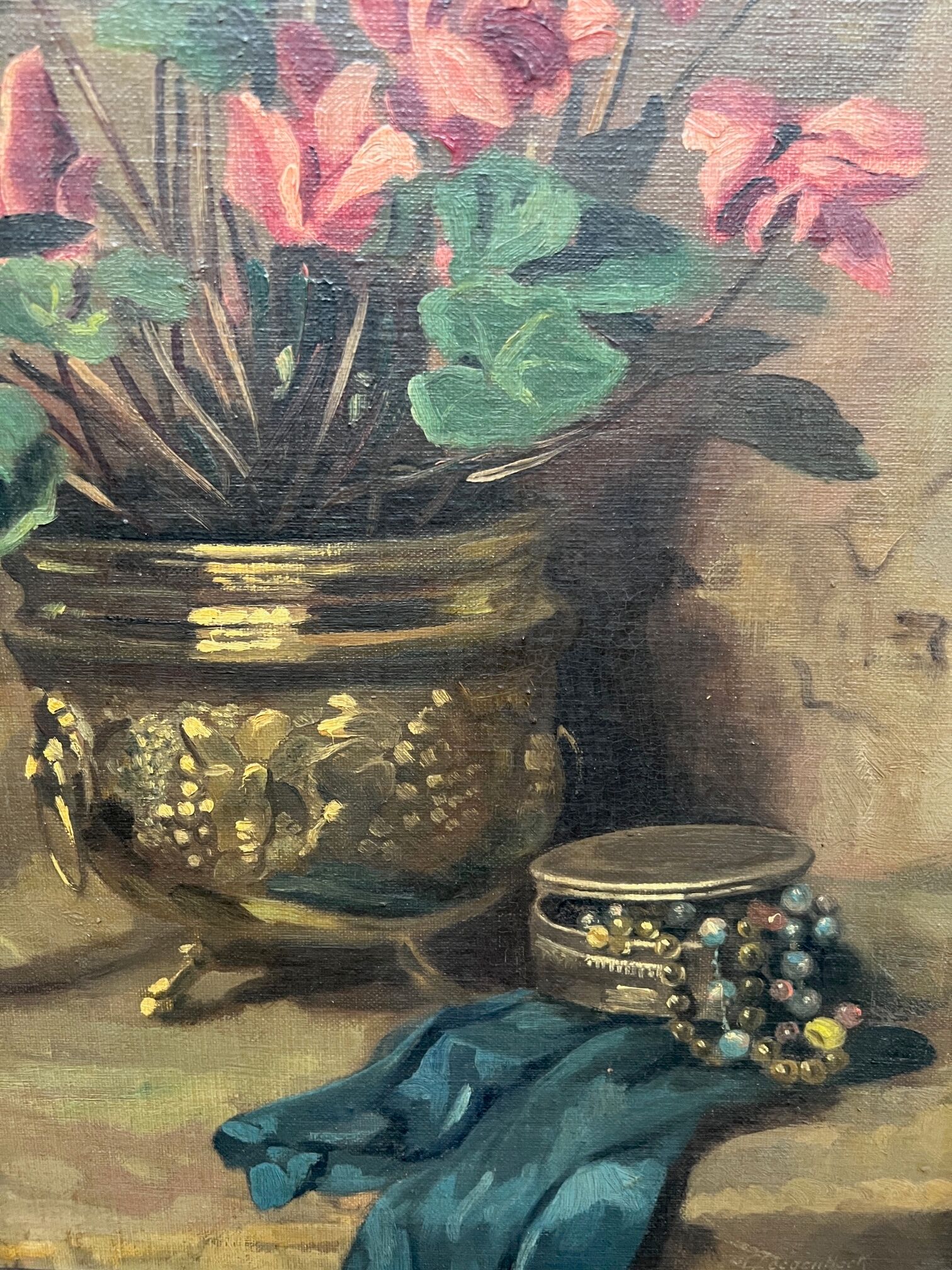 Oil on panel, Still life with flowers