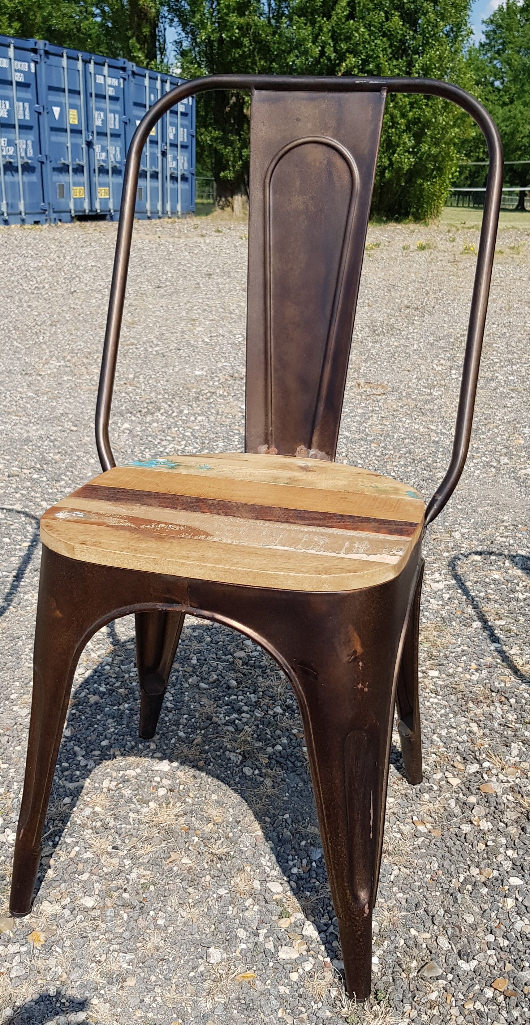 Set of 4 metal chairs with teak seat