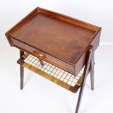 Bedside Table Made In Teak With Drawer & Wicker Shelf By Søren Rasmussen From 1960s