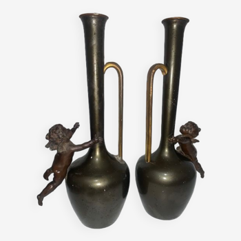 Pair of bronze pitcher vases