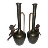 Pair of bronze pitcher vases