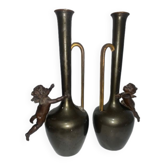 Pair of bronze pitcher vases