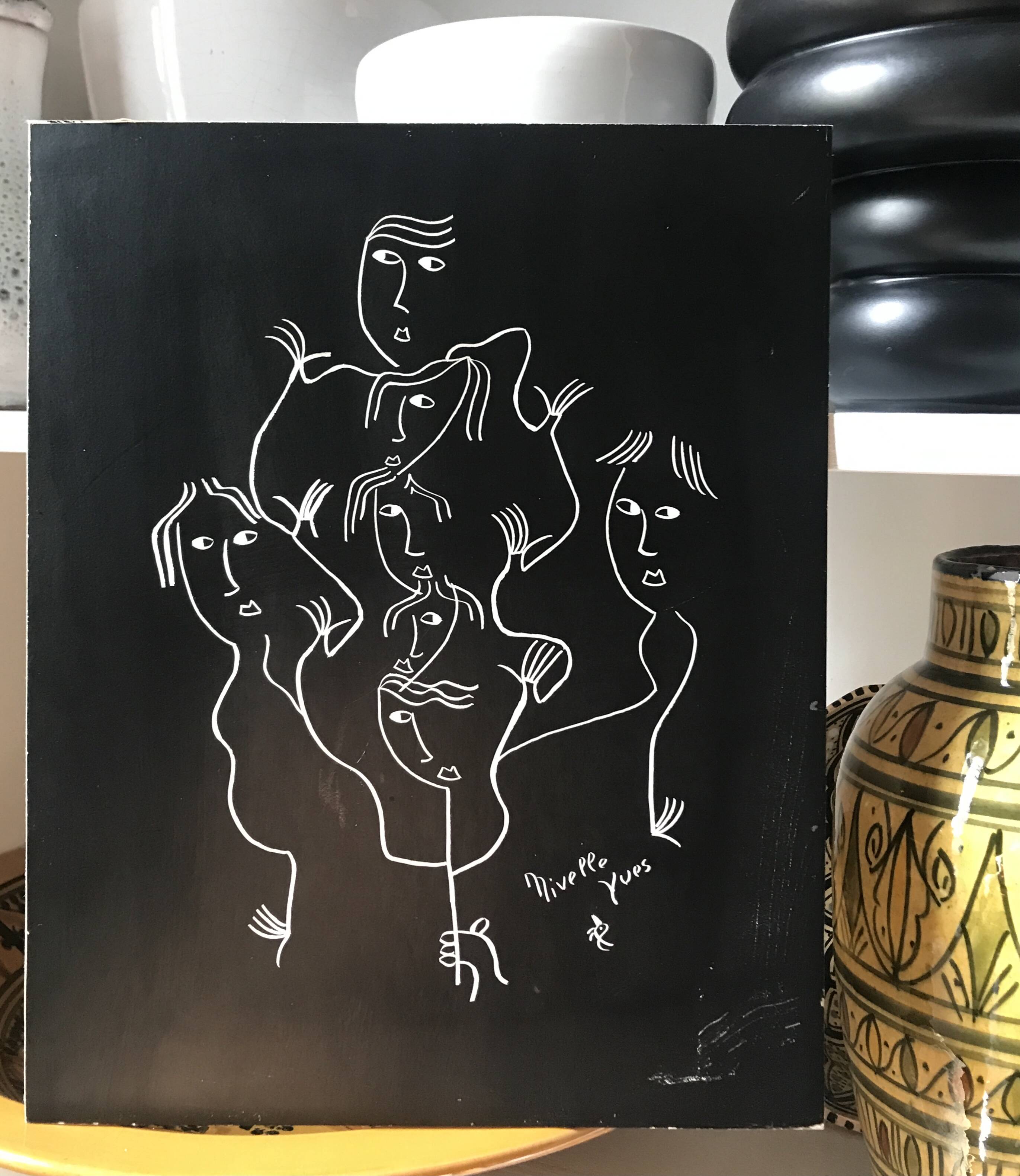 Original drawing abstract faces Yves Nivelle