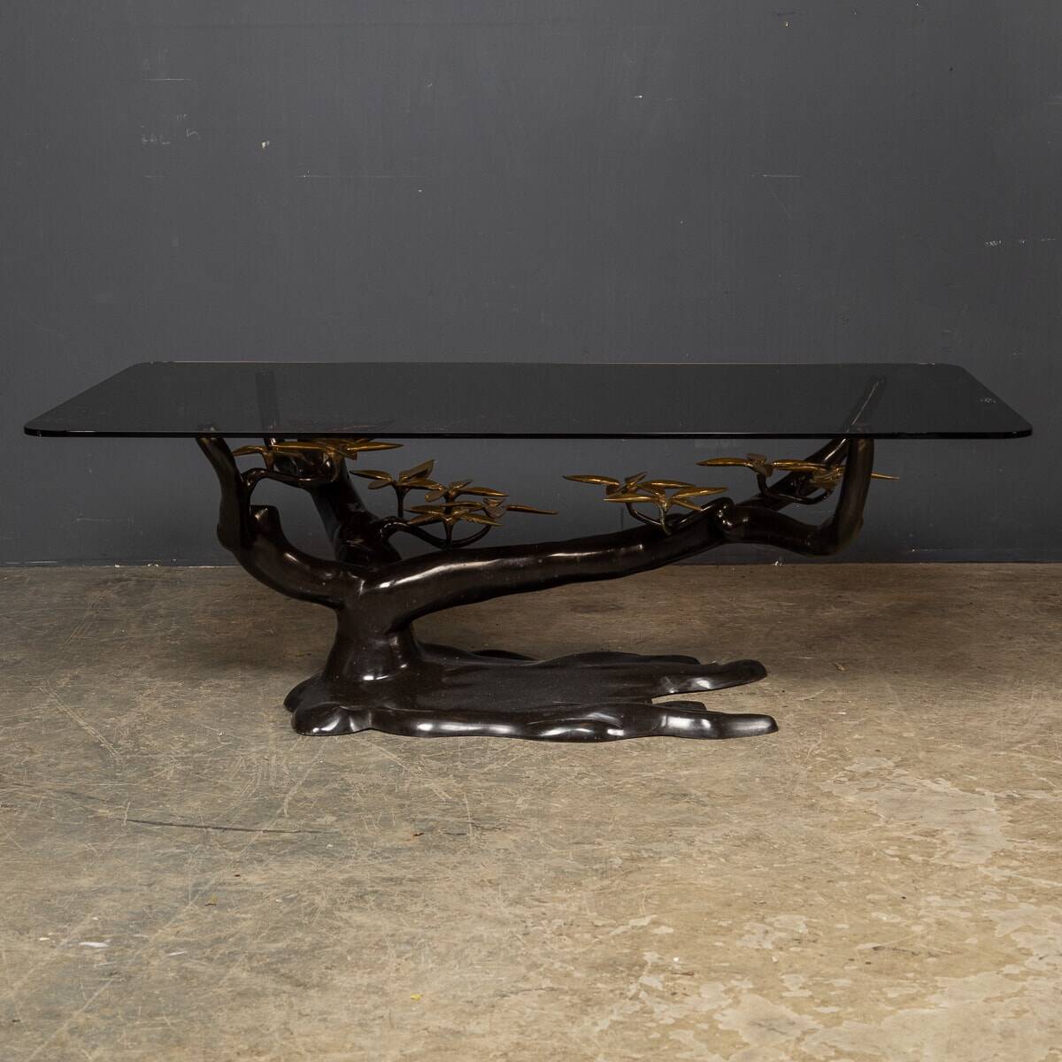 Striking mid 20thc belgian bonsai tree coffee table, willy daro c.1970