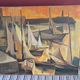 An old oil painting depicting a port, signed by the painter Marcel MAYER.