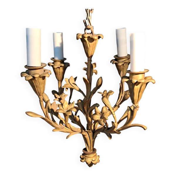 Lustre en bronze doré à 4 branches néoclassique, Circa 1940/1950.