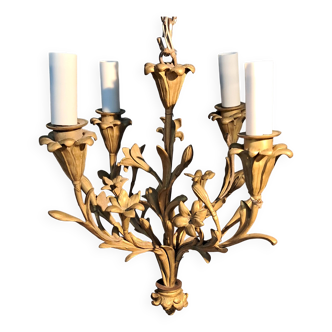 Lustre en bronze doré à 4 branches néoclassique, Circa 1940/1950.