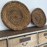 Duo of vintage bread baskets 46 cm and 48 cm in rye straw, baker's bread basket