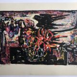 Yvette alde, flowers and birds, c 1950. lithograph signed in pencil