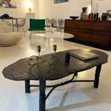 French wrought iron and slate coffee table