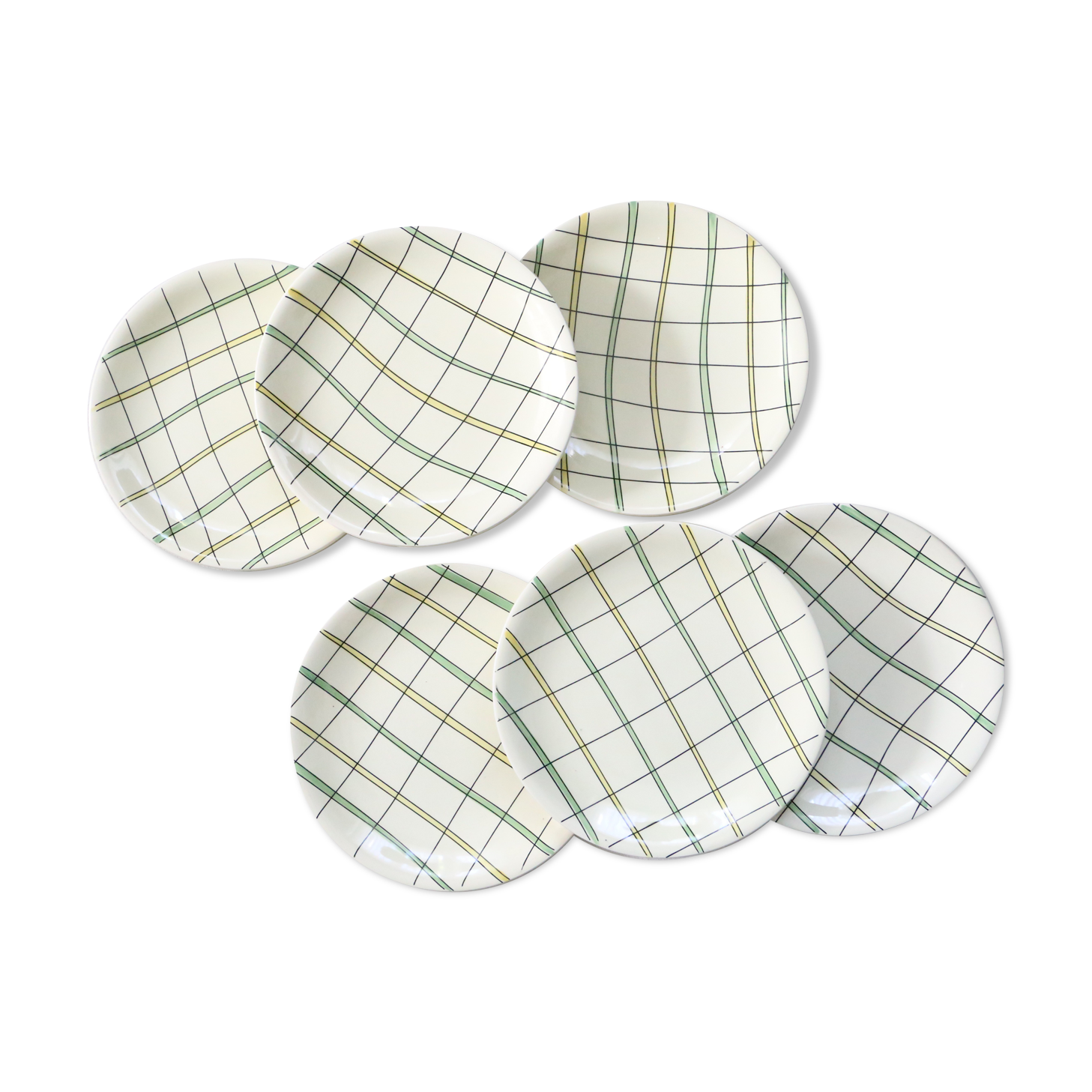 Set of 6 flat plates Salins, Yves pattern, vintage French
