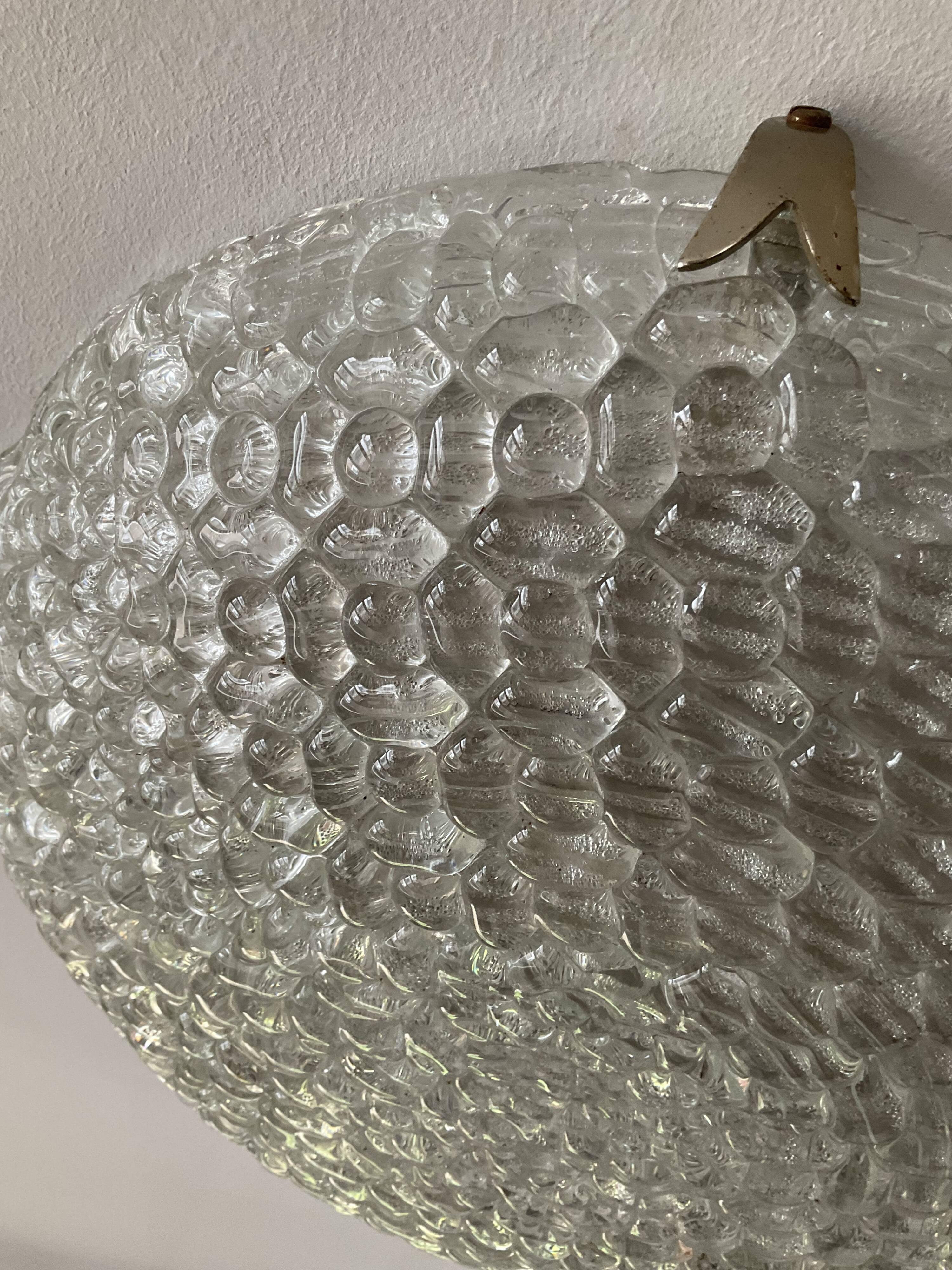 Vintage ceiling lamp year 60-70 in molded glass Ф40cm