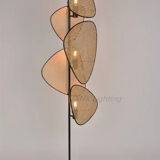 3-light floor lamp in natural cane and black metal 179x50 cm