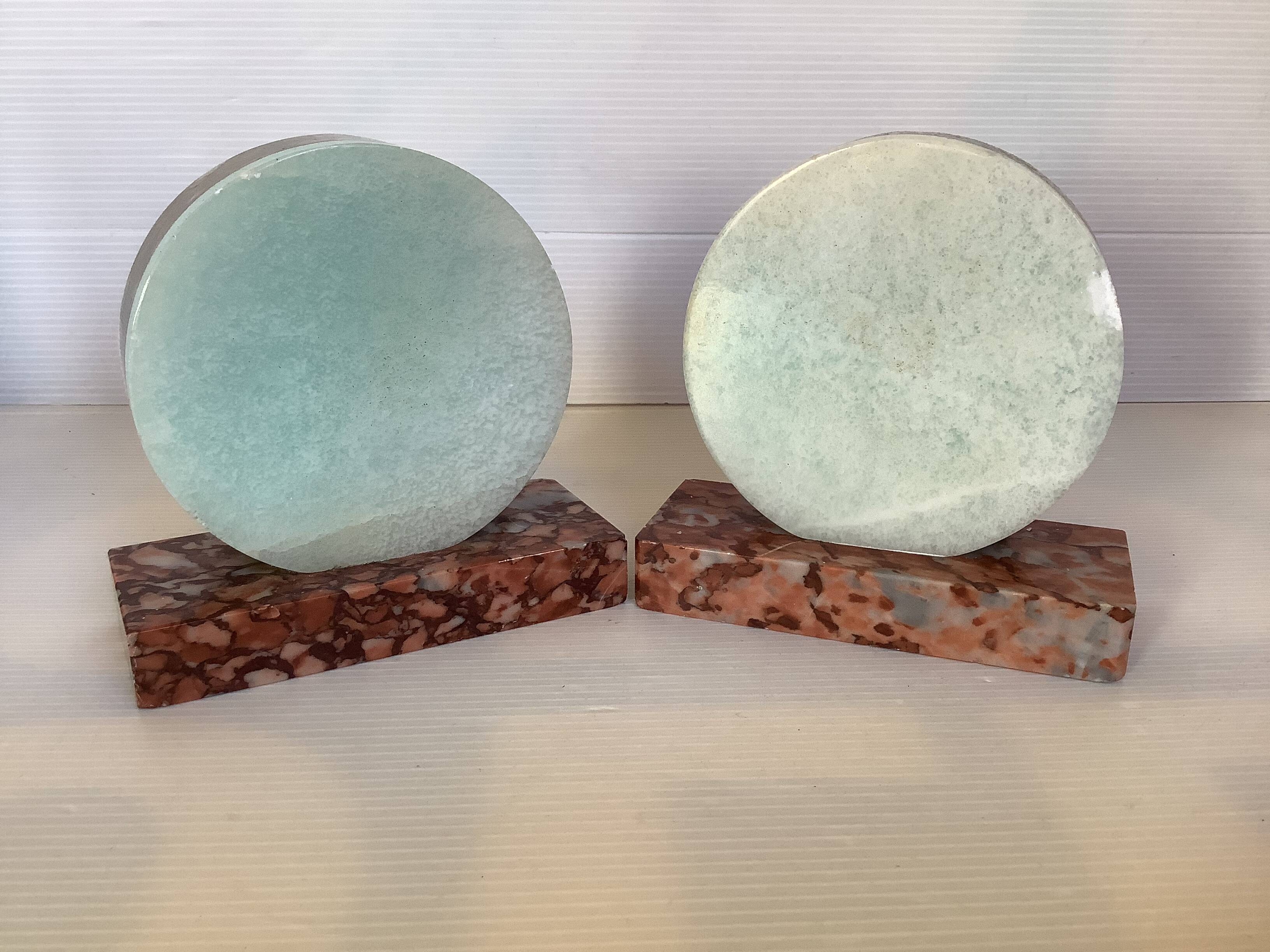 Pair of art deco marble bookends