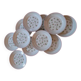 11 assiettes plates décor roses stylisées. Années 5011 assiettes plate