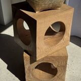 Coffee table, or openwork cubic stool in natural monoxyle mango wood H40.