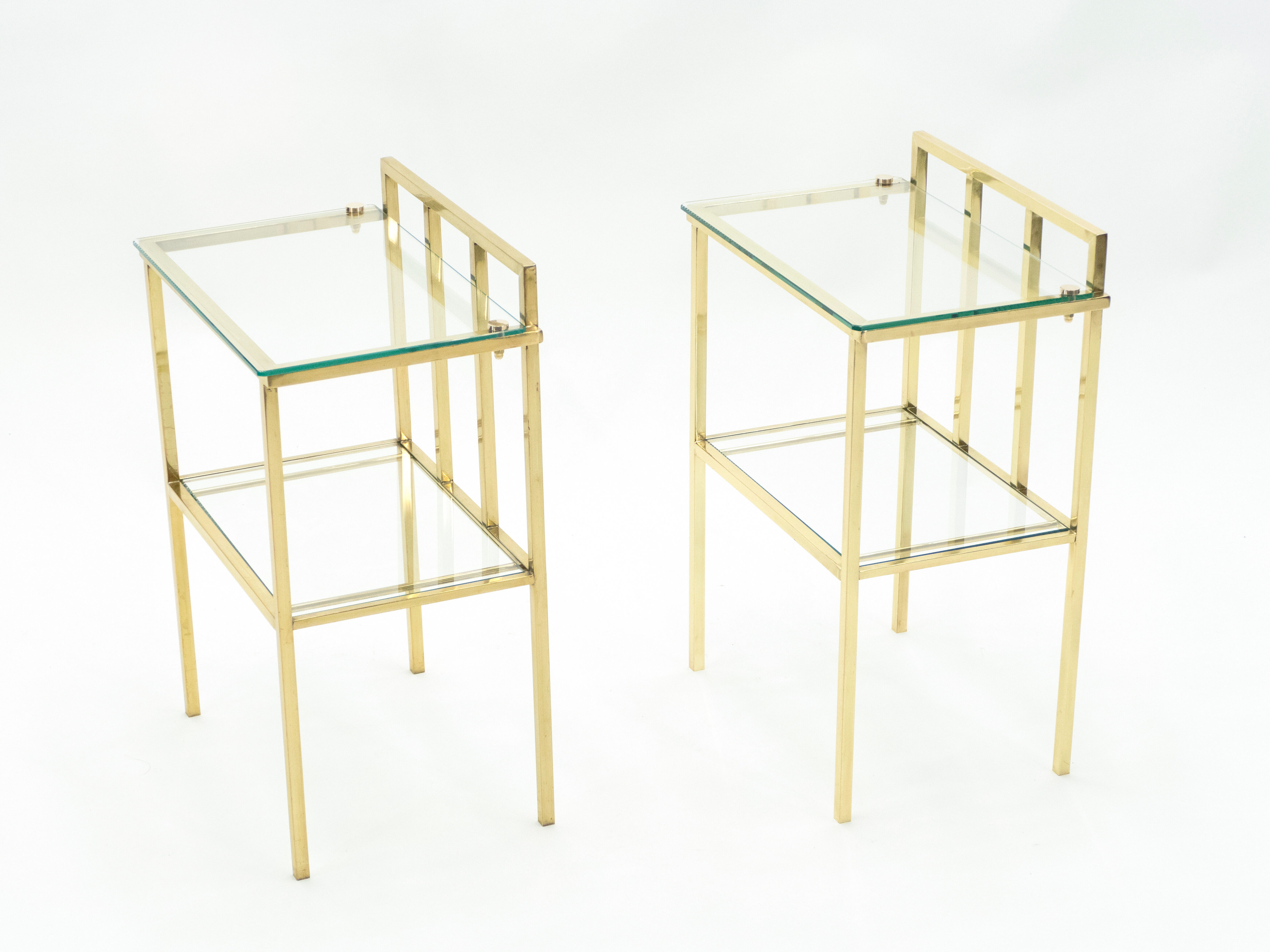 Pair of sofa tables in glass and brass 1960s