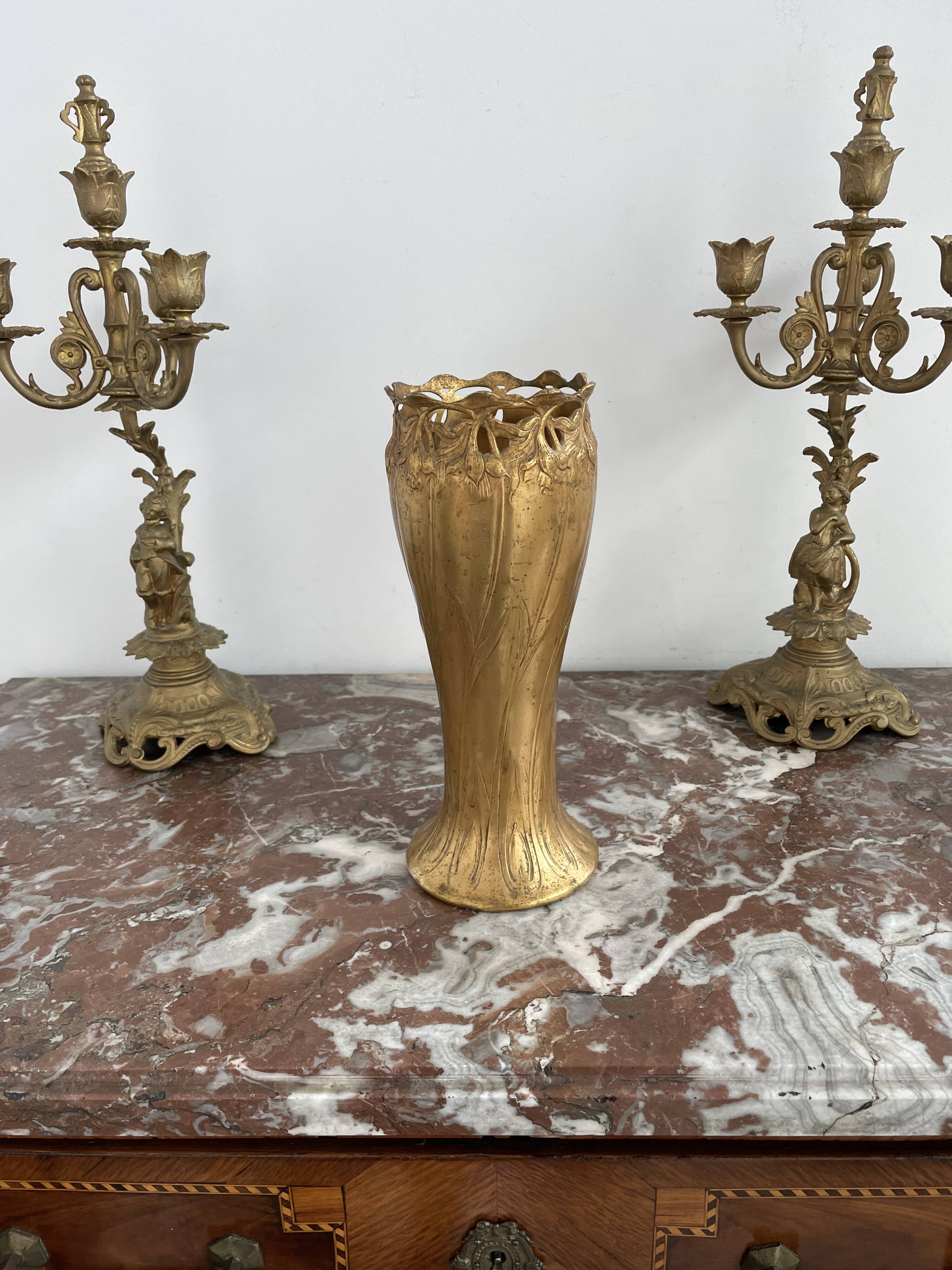 Antique, Gallia vase, Art Nouveau, French goldsmith Christofle, stamped, décor 4780, gilded