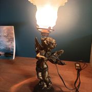 Bedside lamp Angel tulip glass base patinated golden resin
