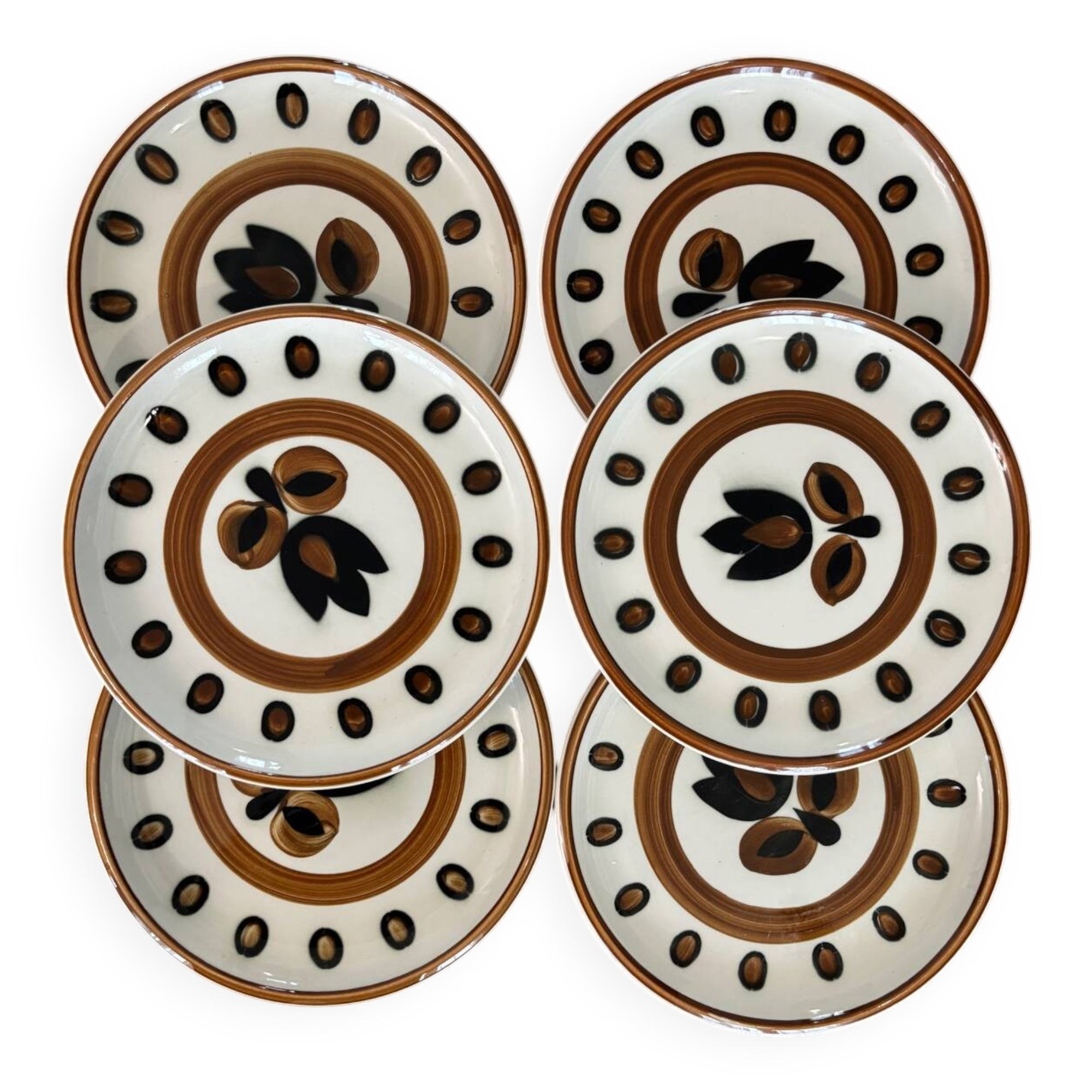 Service 6 assiettes plate boch la louviere vintage 1970 modele kimono - annees 70 - assiettes seventies boch tulipe