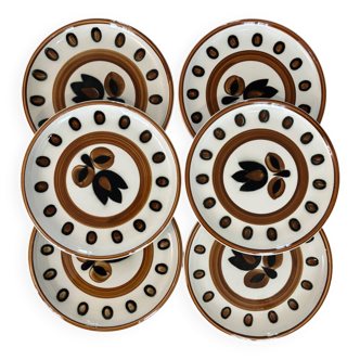 Set of 6 flat plates boch la louviere vintage 1970 kimono model - 70s - seventies plates boch tulip