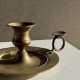 Antique gold hand candlestick with a handle fixed by 3 rivets H8 D13