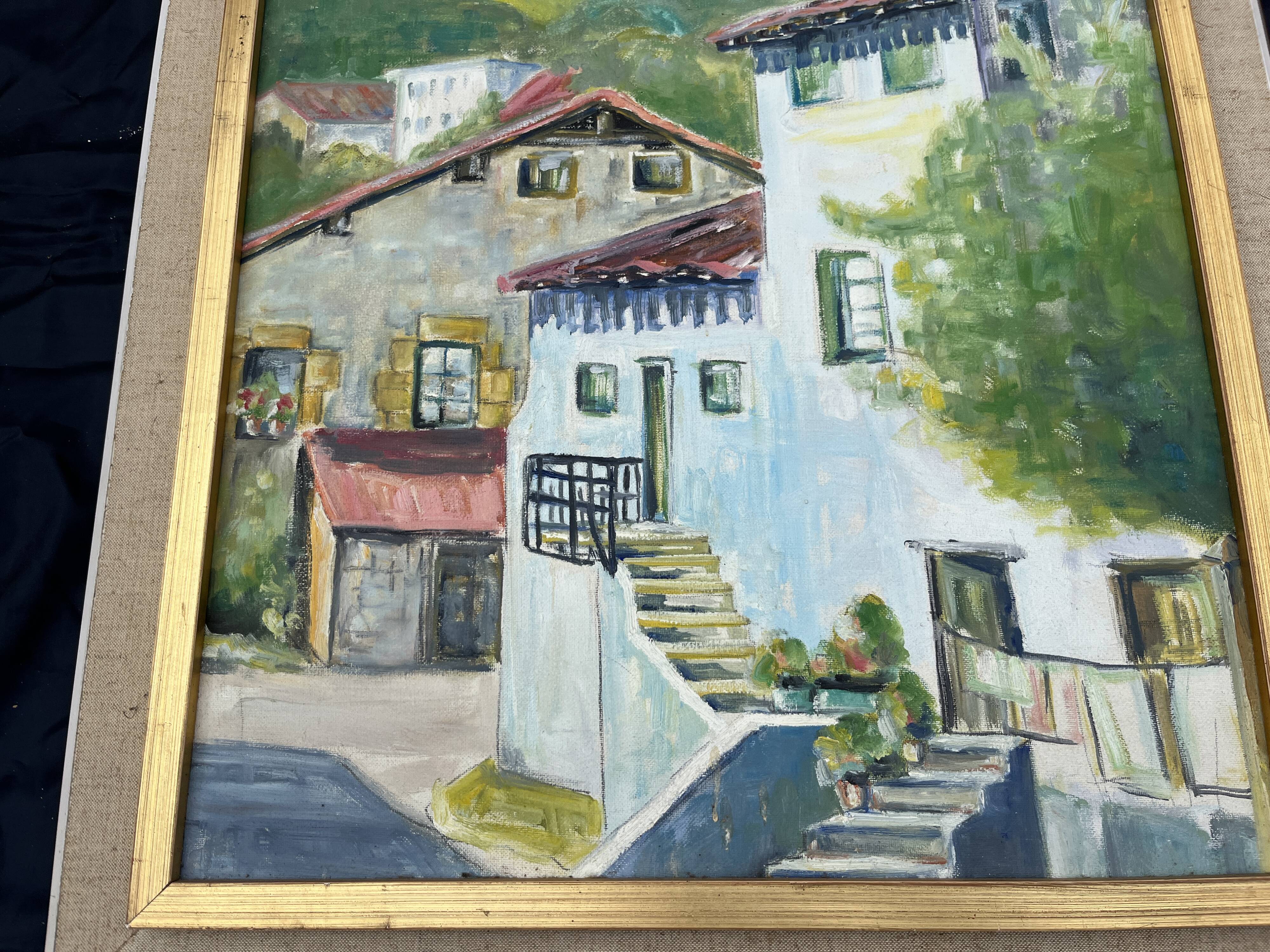 Painting, Basque house with green shutters