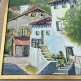 Painting, Basque house with green shutters