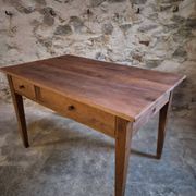 French antique dining table in cherry wood with two drawers, circa 1880–1920.