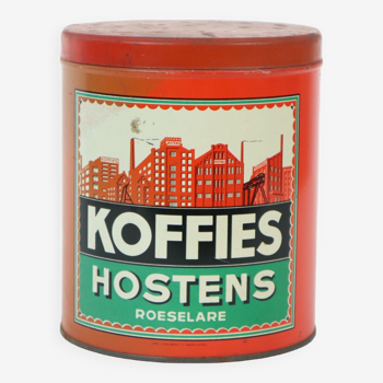 Coffee tin hostens roeselare red first half 20th century art deco style 18cm