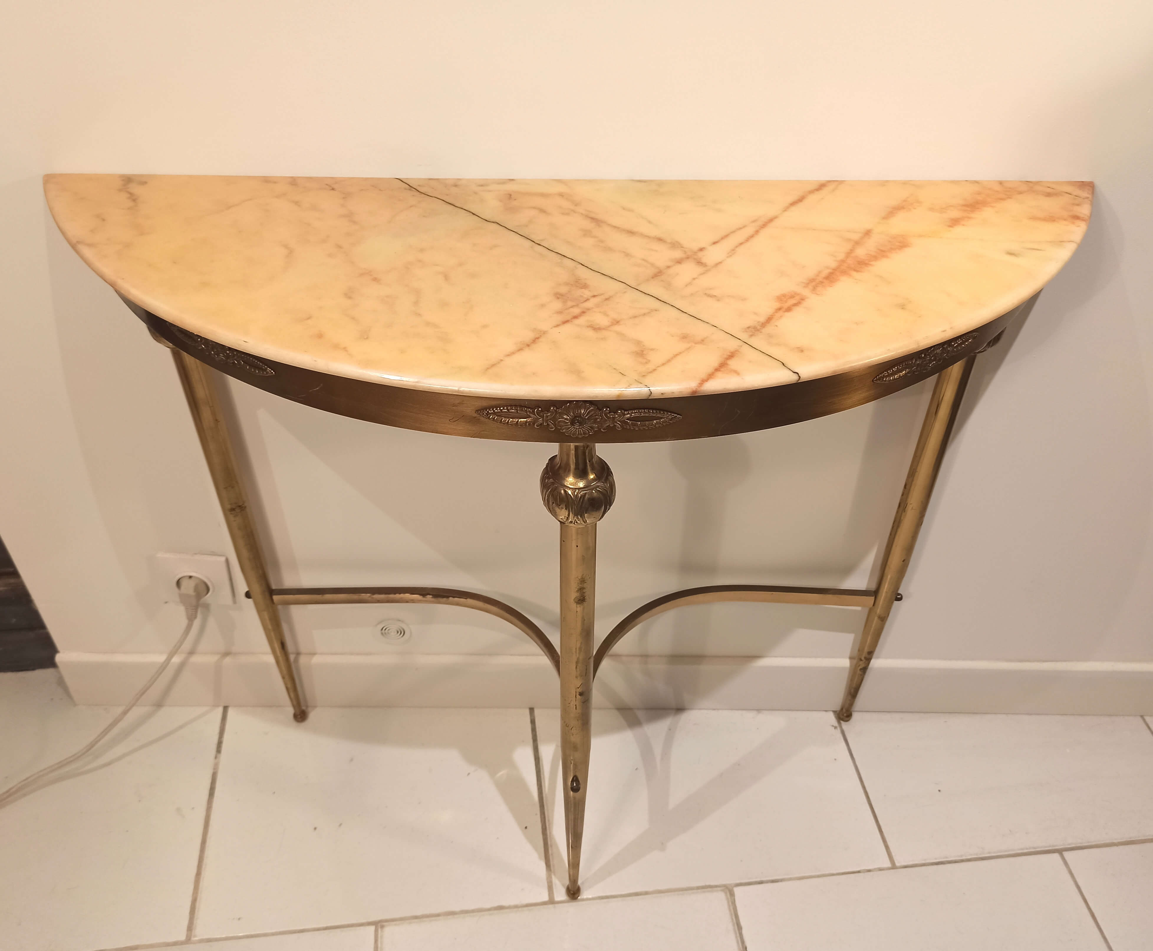 Baroque console old midcentury marble and gold metal
