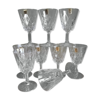 Set of 9 small glasses on foot Vmc Reims France vintage