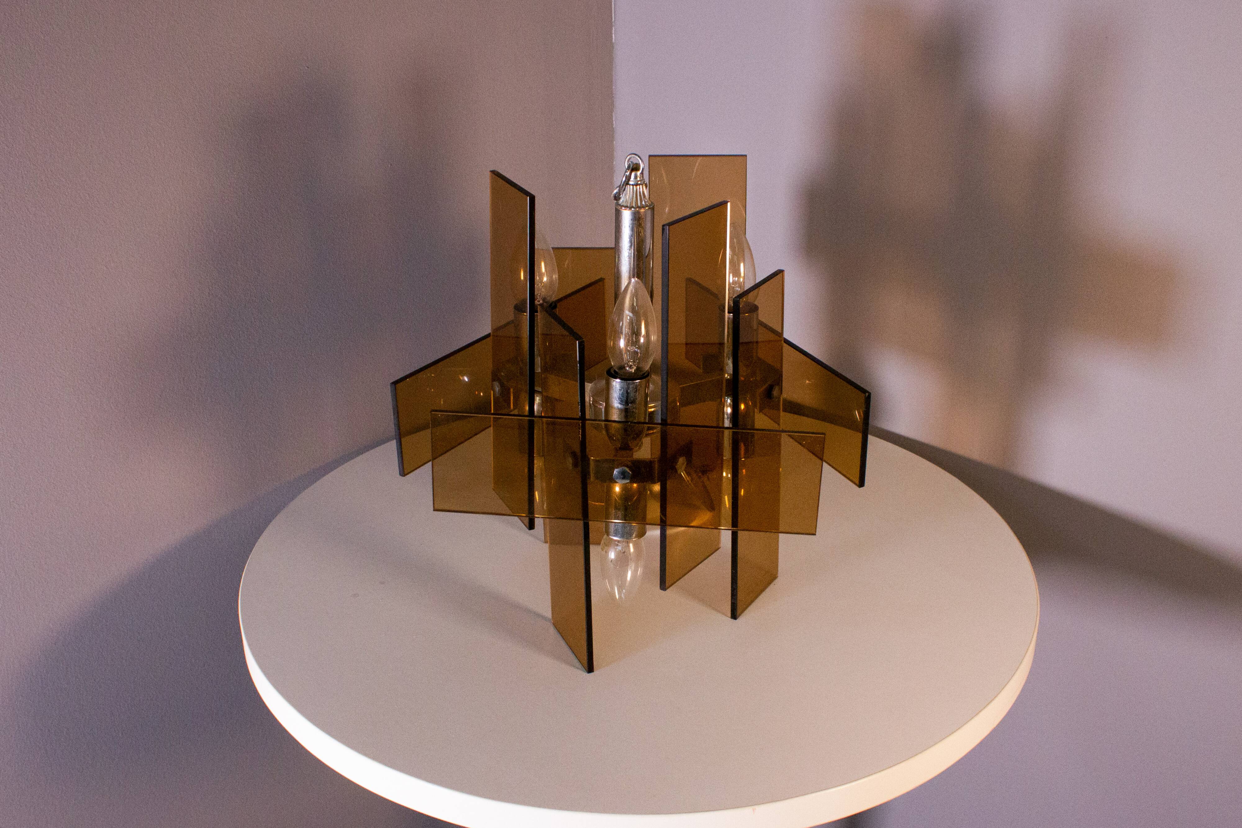 Orange glass lamps, six bulbs each