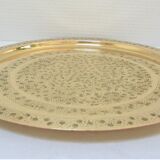 Plateau oriental laiton décor floral signé