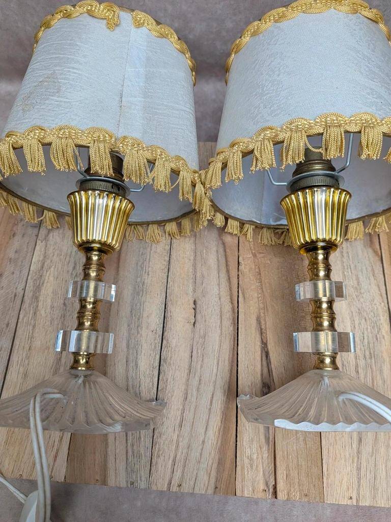 Pair of vintage lamps in plexiglass and gold metal