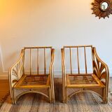 Ensemble de salon en rotin et bambou avec 2 fauteuils