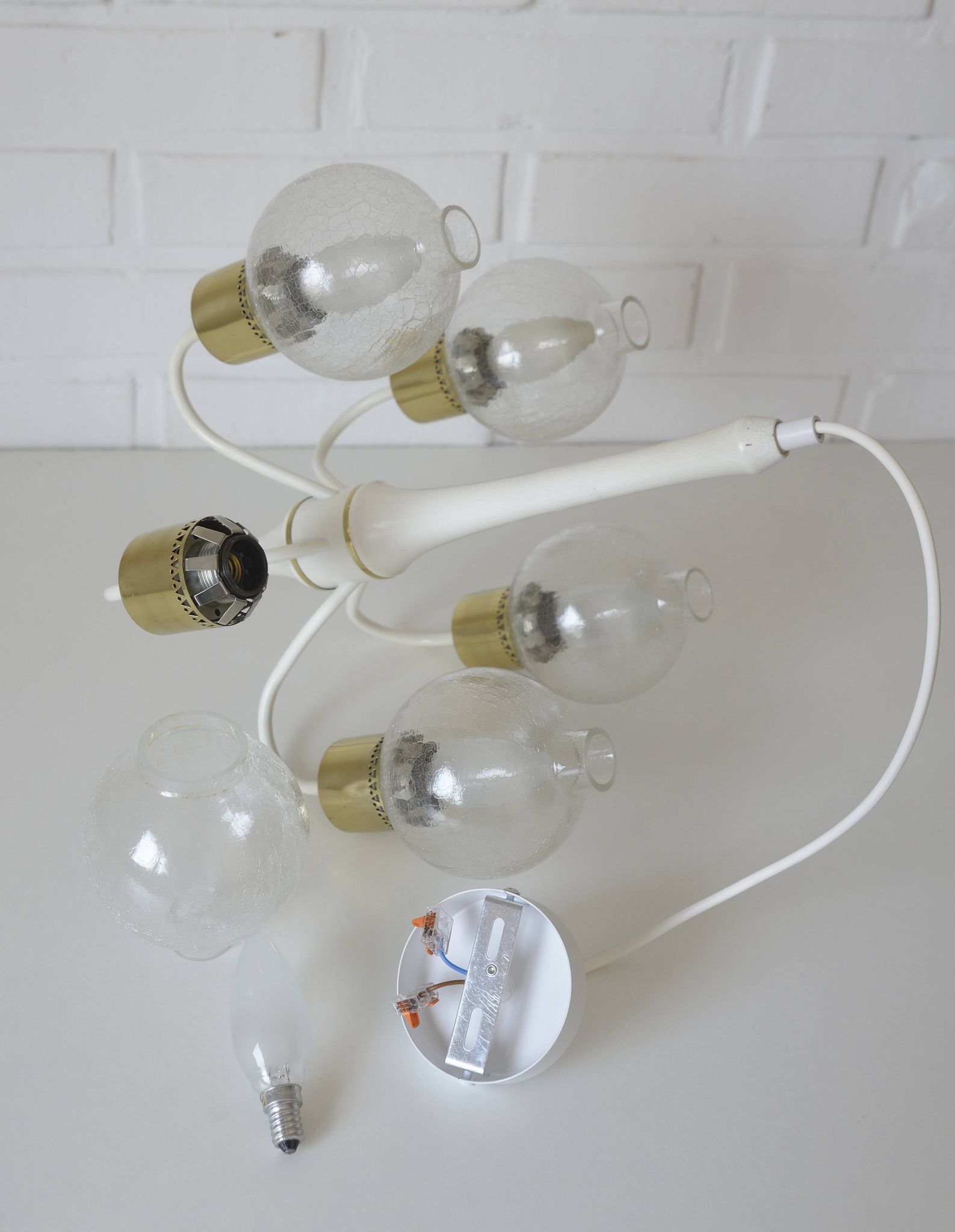 Vintage pendant light white eclectic chandelier hanging lamp Germany 1970's