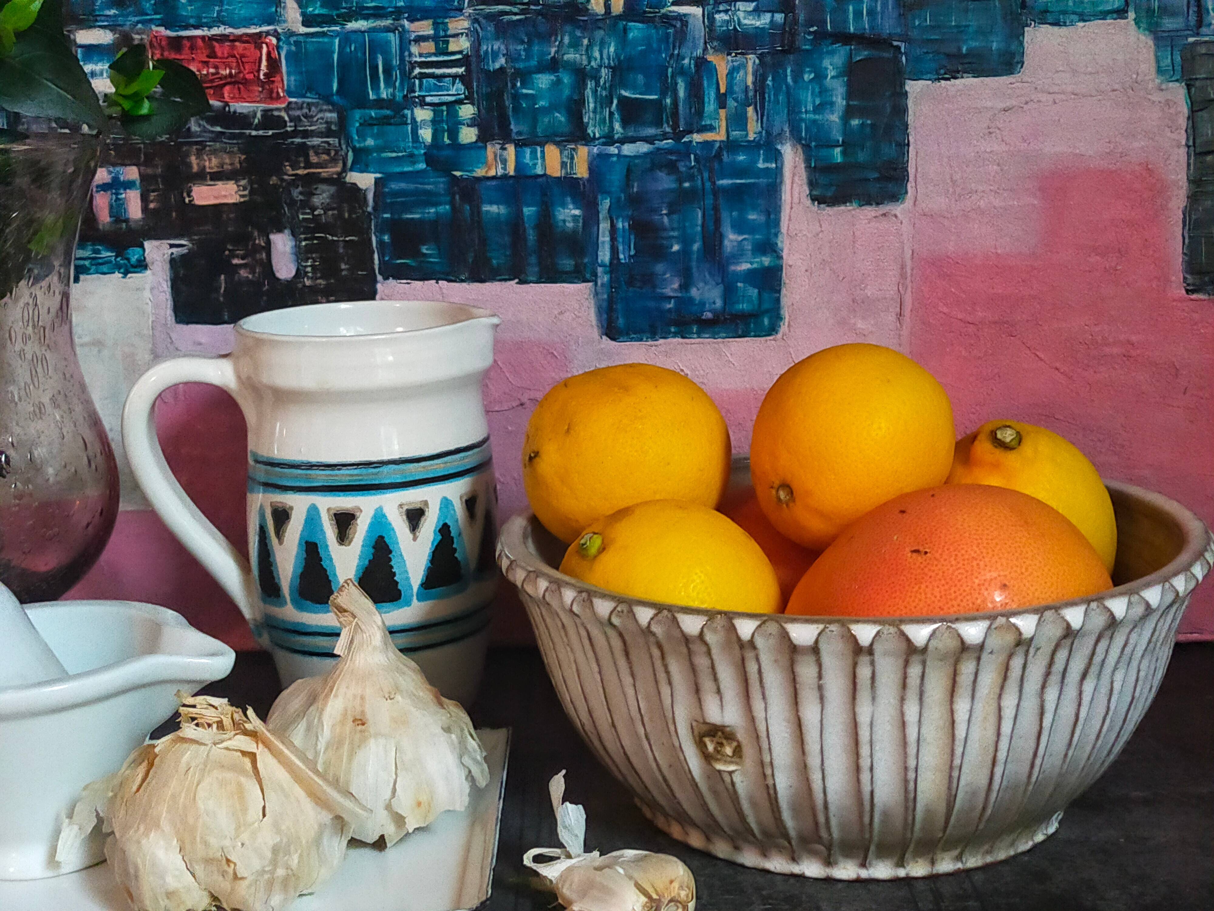 Vintage fluted enameled earthenware potter's salad bowl