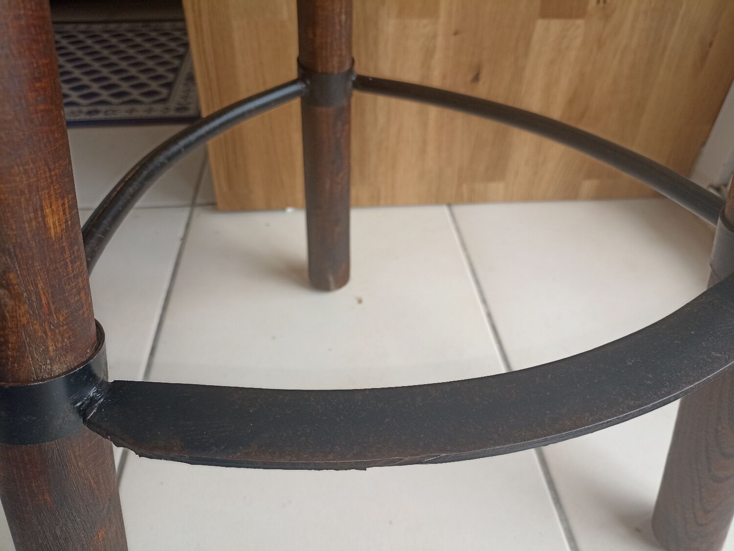 Brutalist bar stool wood and leather