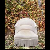 Old toad armchair in beige velvet