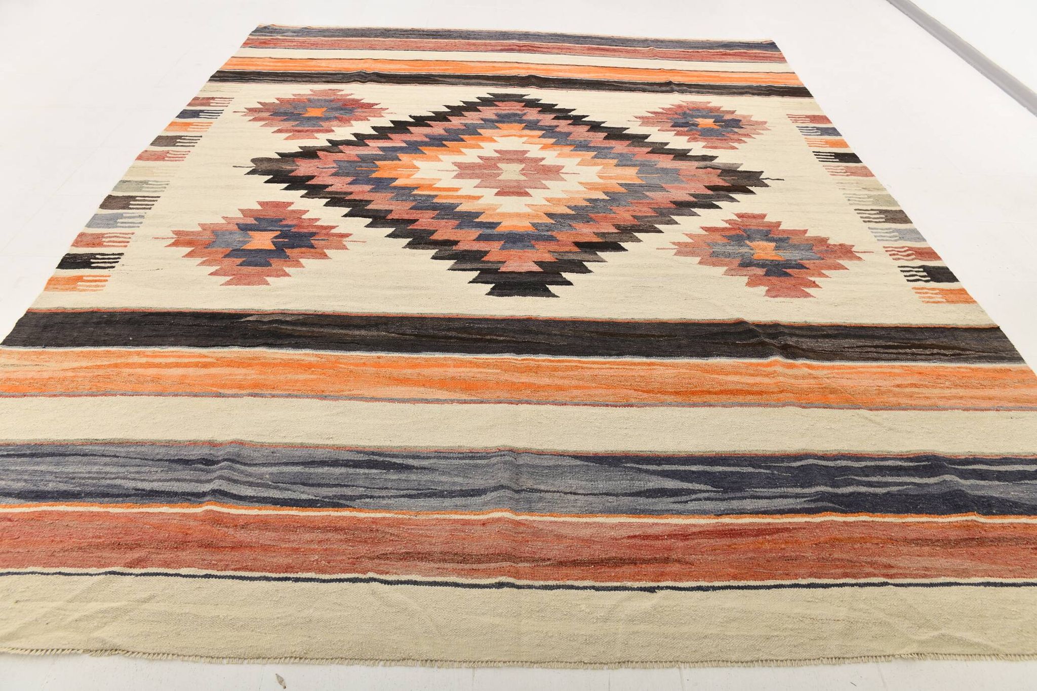 10X13 Soft Colors Rare Large Area Vintage Wool Kilim Rug, 300x389 Cm