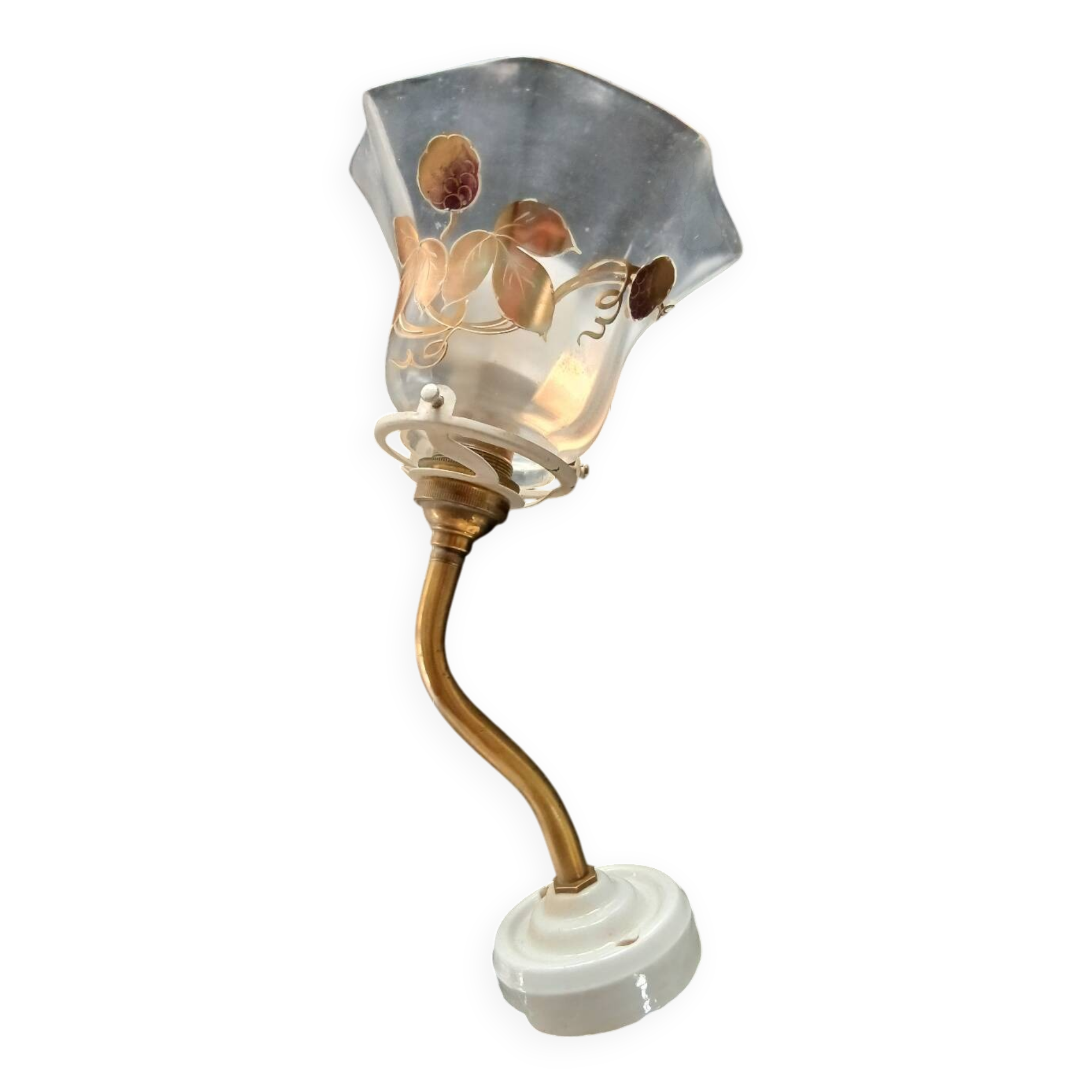 Elbow Wall Lamp Porcelain Tulip Gold with Flowers