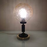 Structured amber glass globe lamp on black and brass base by Solken Leuchten/ 60s-70s